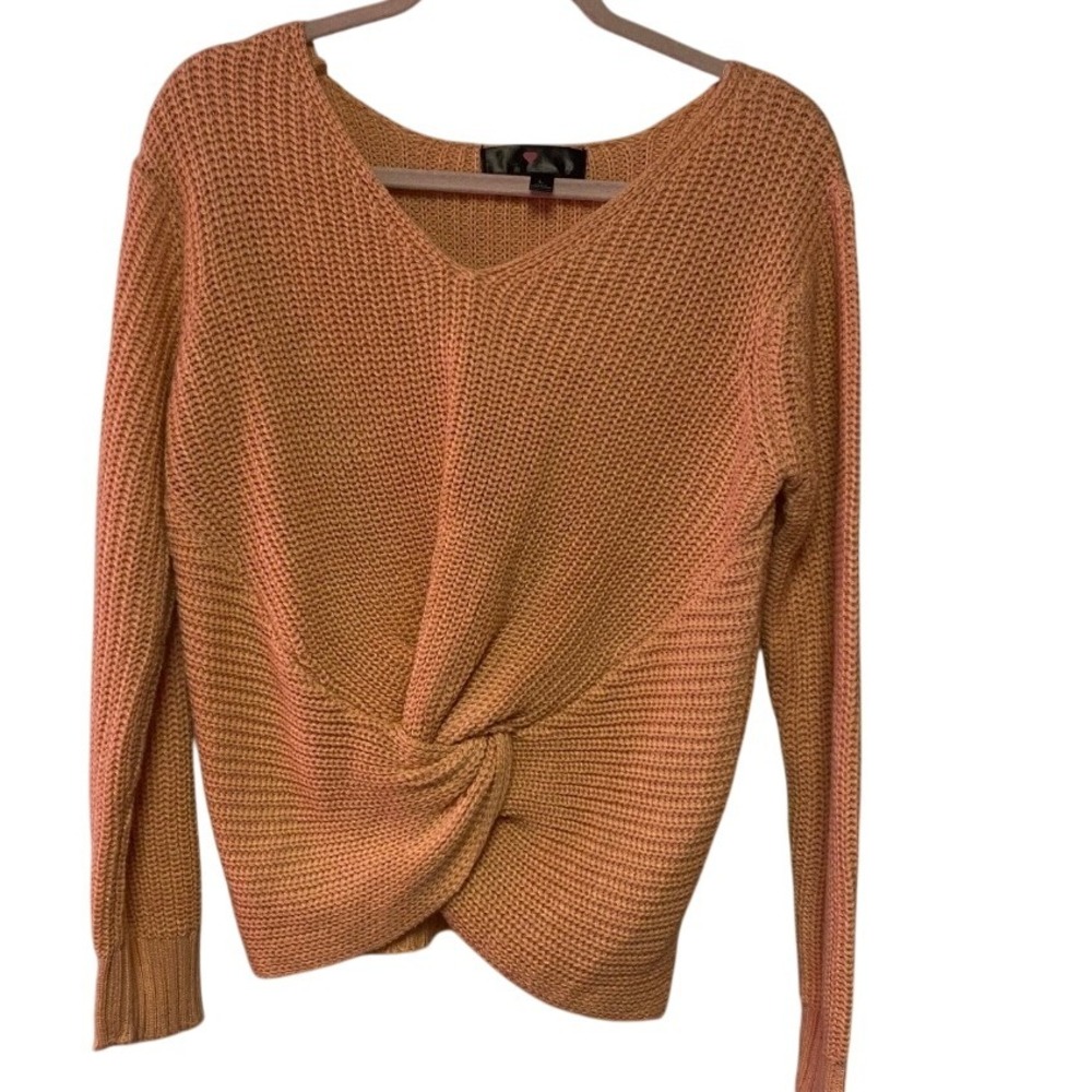 Lu.NY.C‎ Twist Front Sweater V-Neck Long Sleeve Knit Top Pink Women's L EUC
